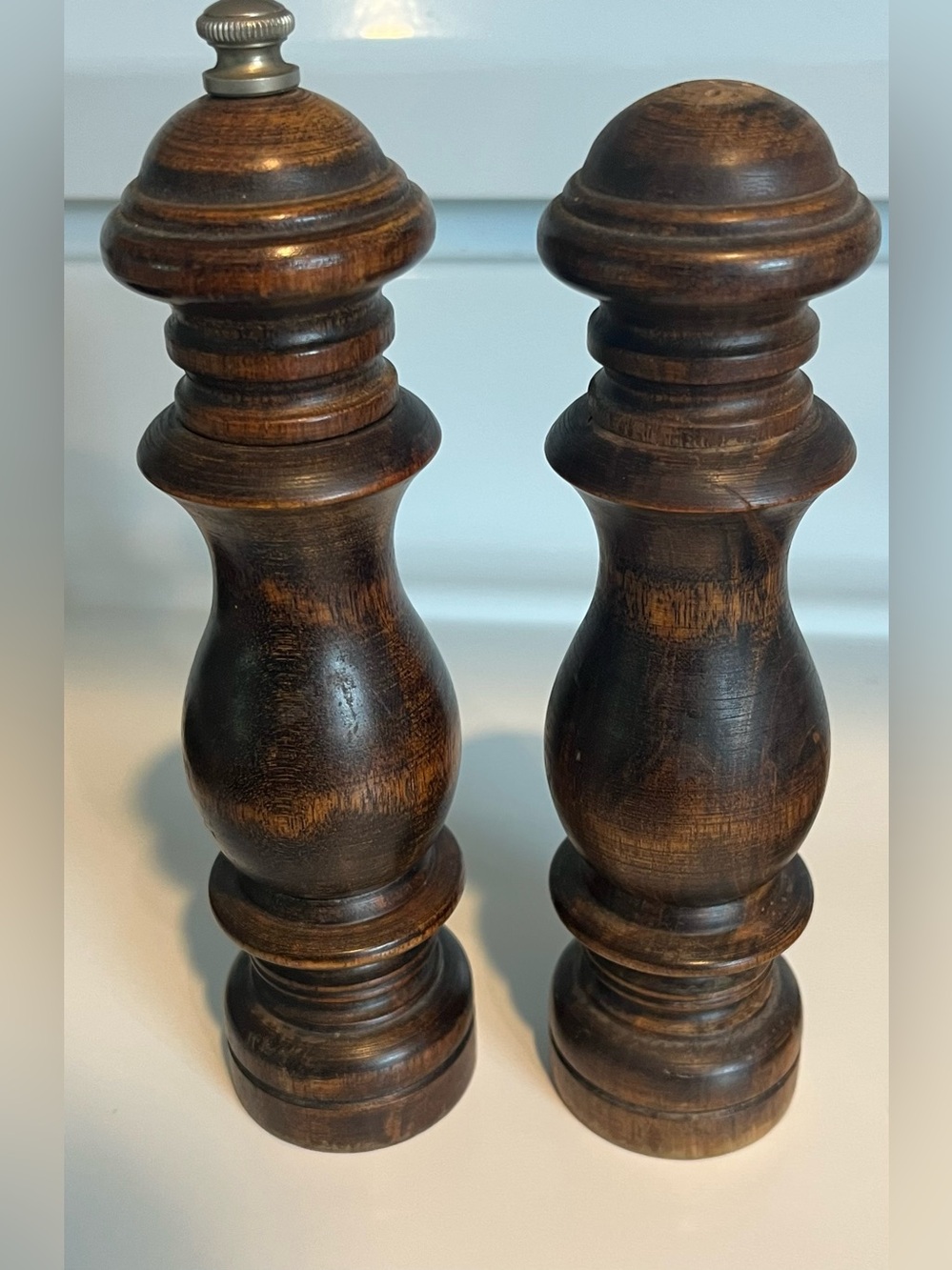 Vtg Set Woodcrest Styson Salt Shaker And Pepper Grinder Wood Made In Japan